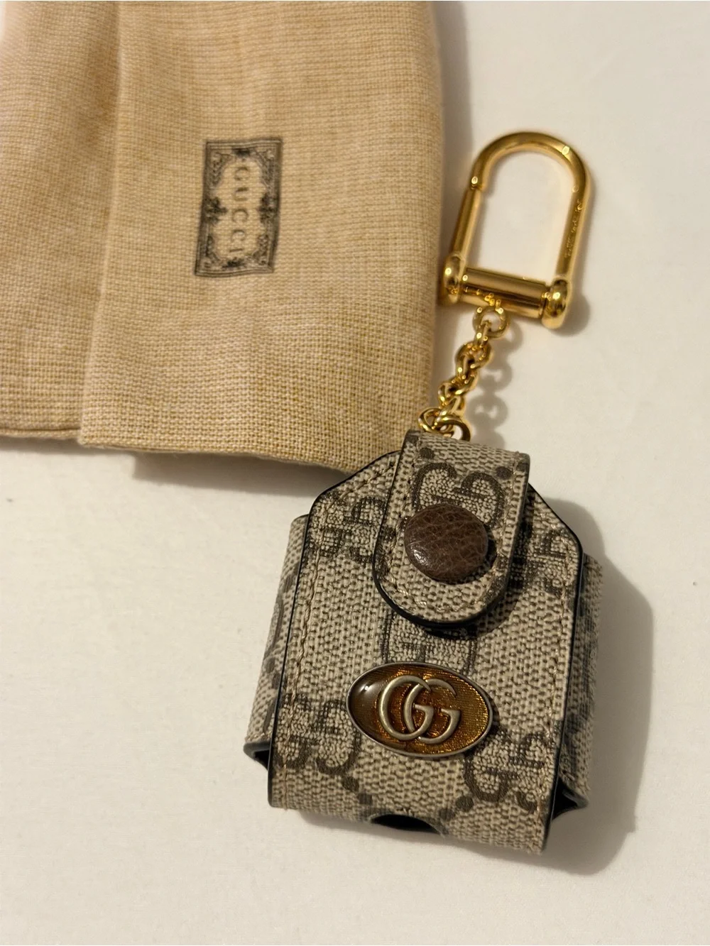 Gucci Beige GG Monogram Mini Key Pouch with Gold Hardware